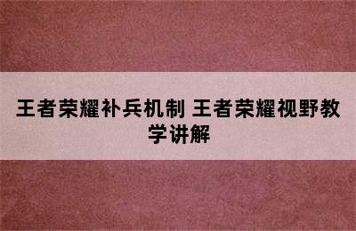 王者荣耀补兵机制 王者荣耀视野教学讲解